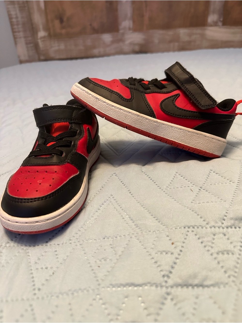 Nike Court Borough Low 2 Toddler Shoes Red Black Hook Loop Size 10C